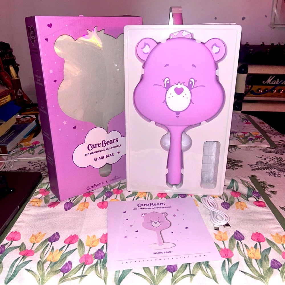 Care Bears Share Bear LED light up mirror with stand. Impressions X colab Beauty